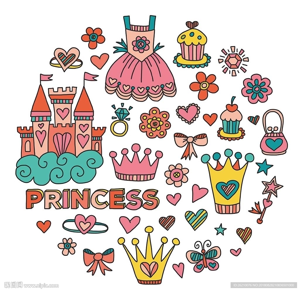 公主裙城堡矢量卡通素材