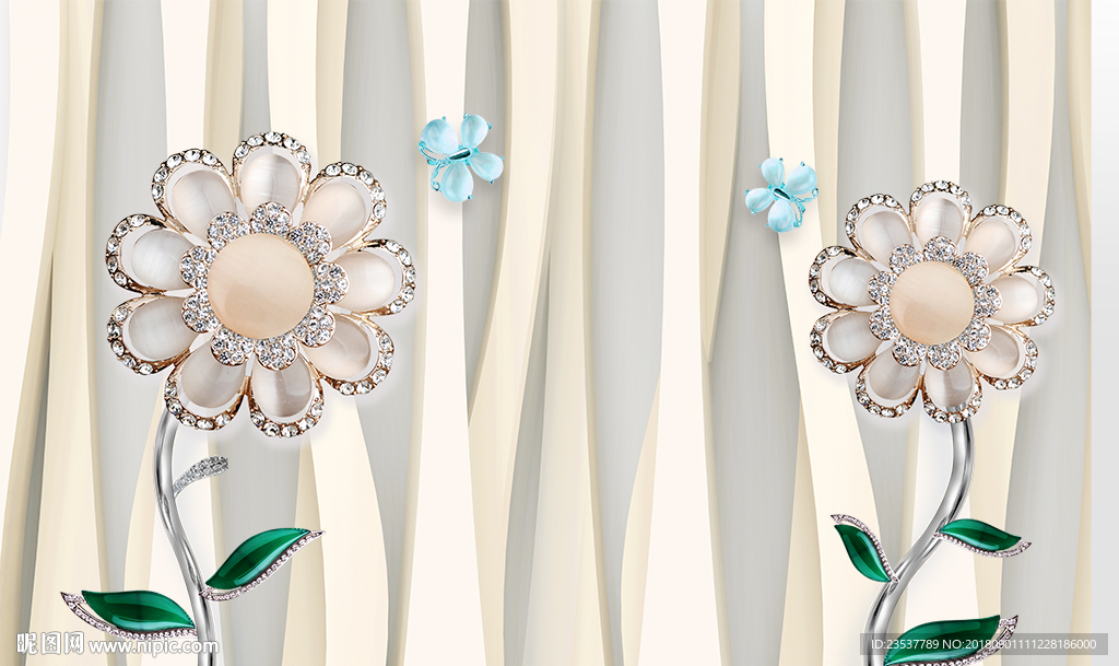 3D立体珠宝花卉背景墙