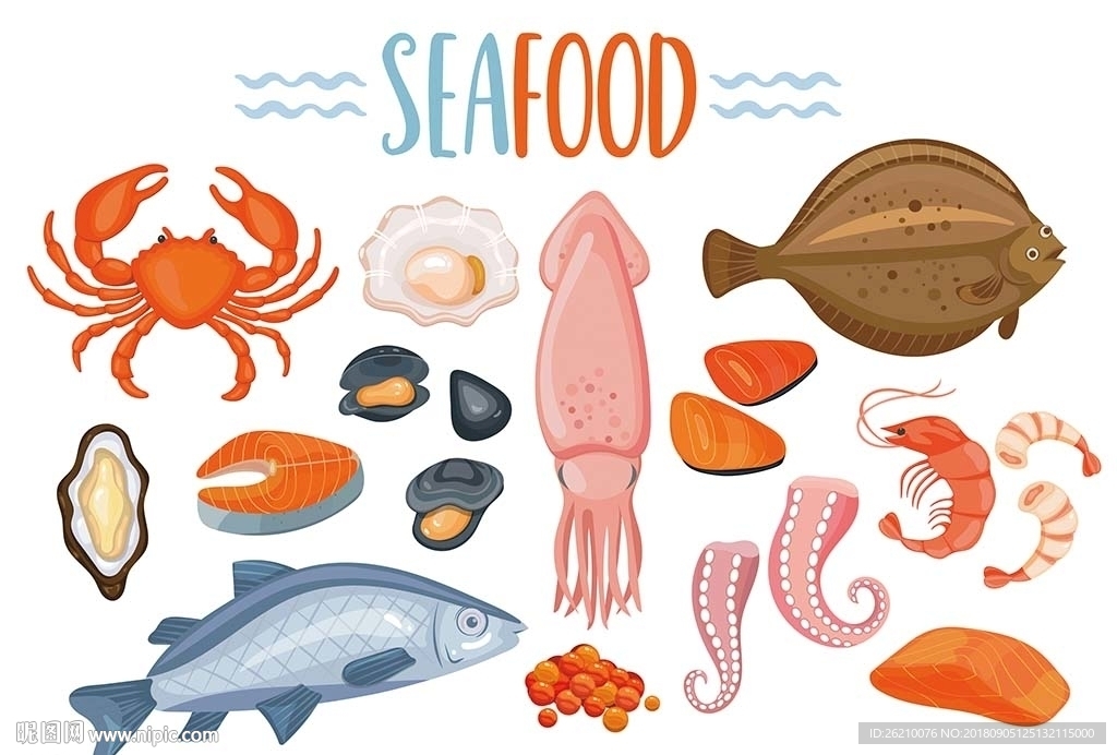 海鲜海产品矢量插画素材