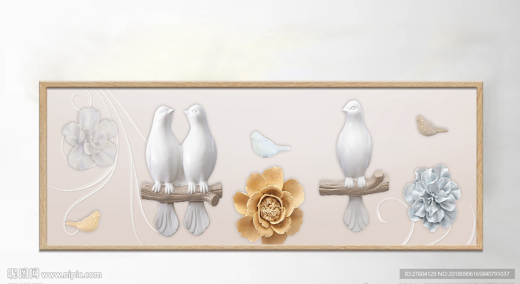浮雕花鸟横向装饰画