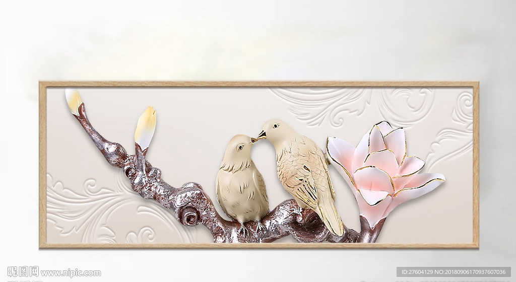 北欧风浮雕花鸟装饰画