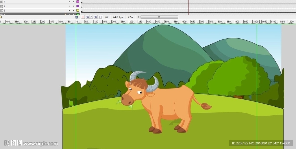 一只牛在草原吃草的动画5秒