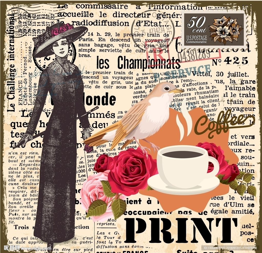 高清欧式复古咖啡海报装饰画