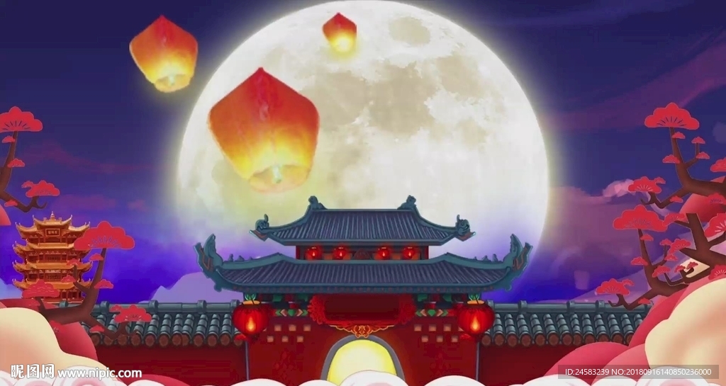 唯美古色古香的迎中秋國慶片頭視