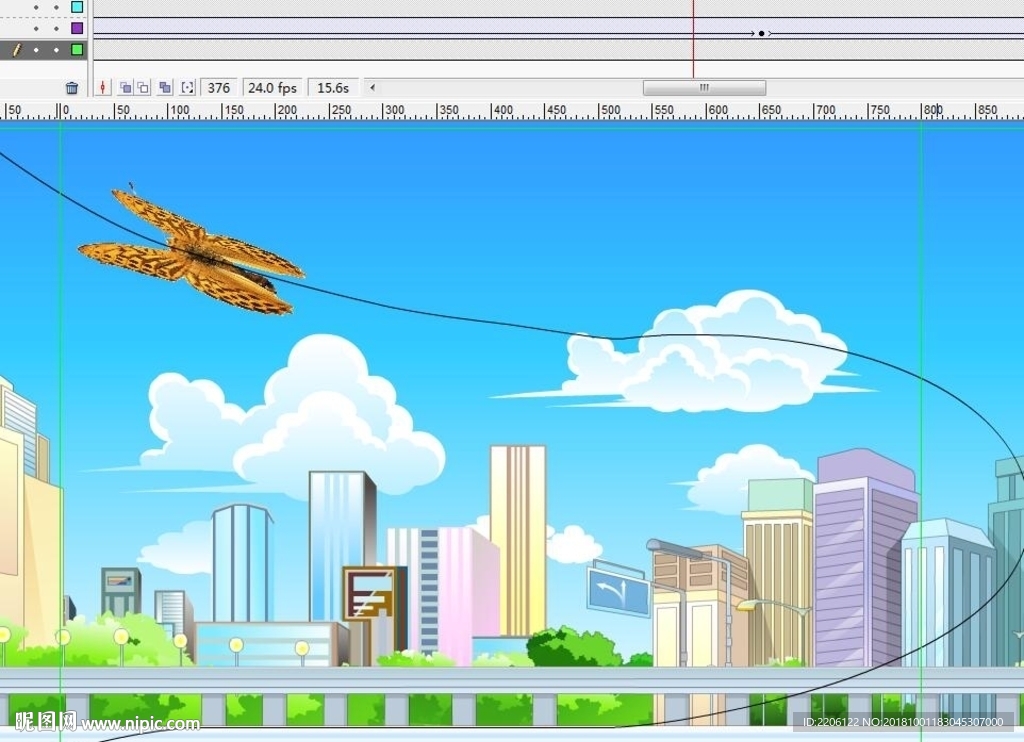 蝴蝶拐彎飛過城市上空19秒
