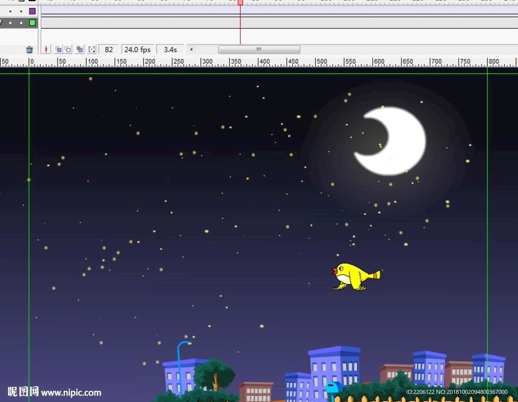 黑夜天上飛翔的黃色小鳥10秒