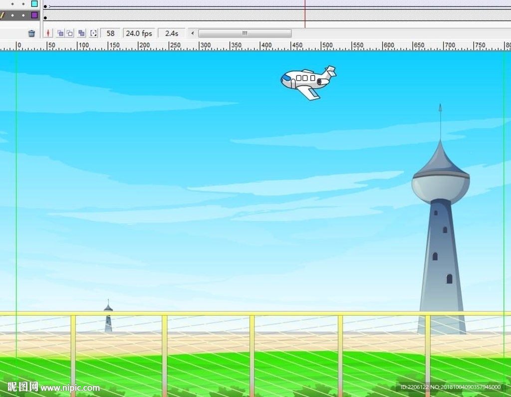 飞机在灯塔飞过6秒动画
