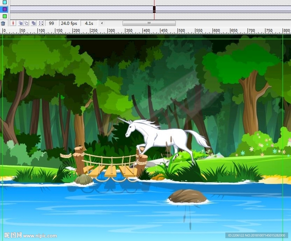 独角马在森林过河8秒动画