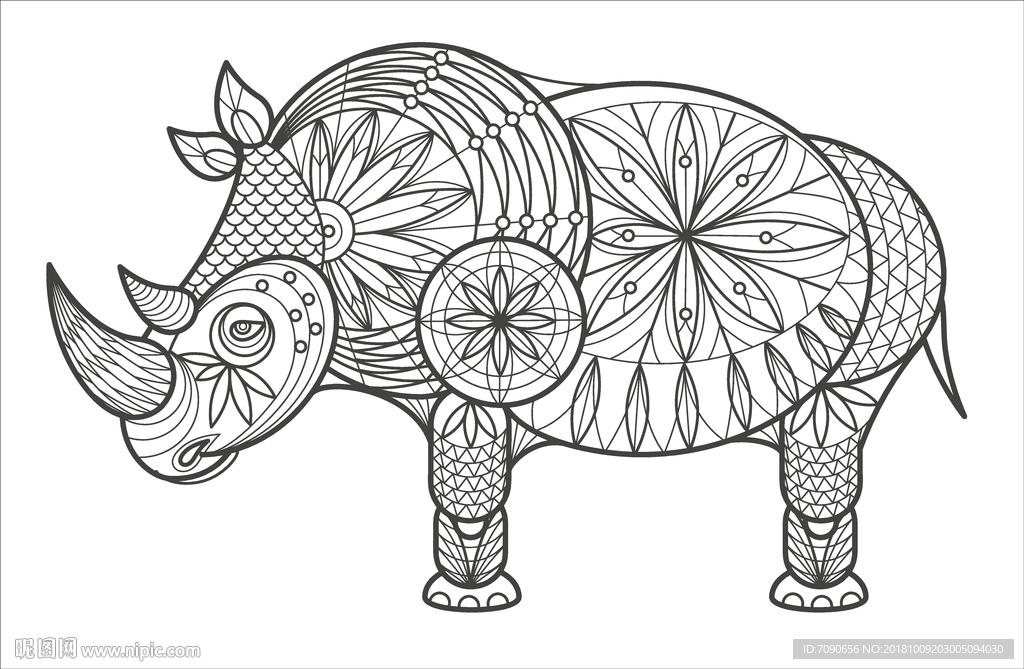 黑白手绘图 犀牛