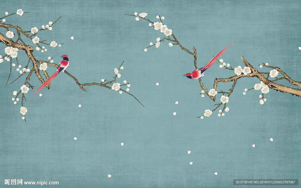 中式花鸟布纹艺术创意玄关屏风背
