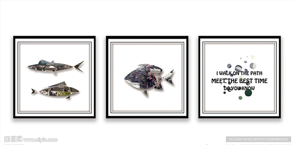 简约抽象动物鱼剪影图案装饰画