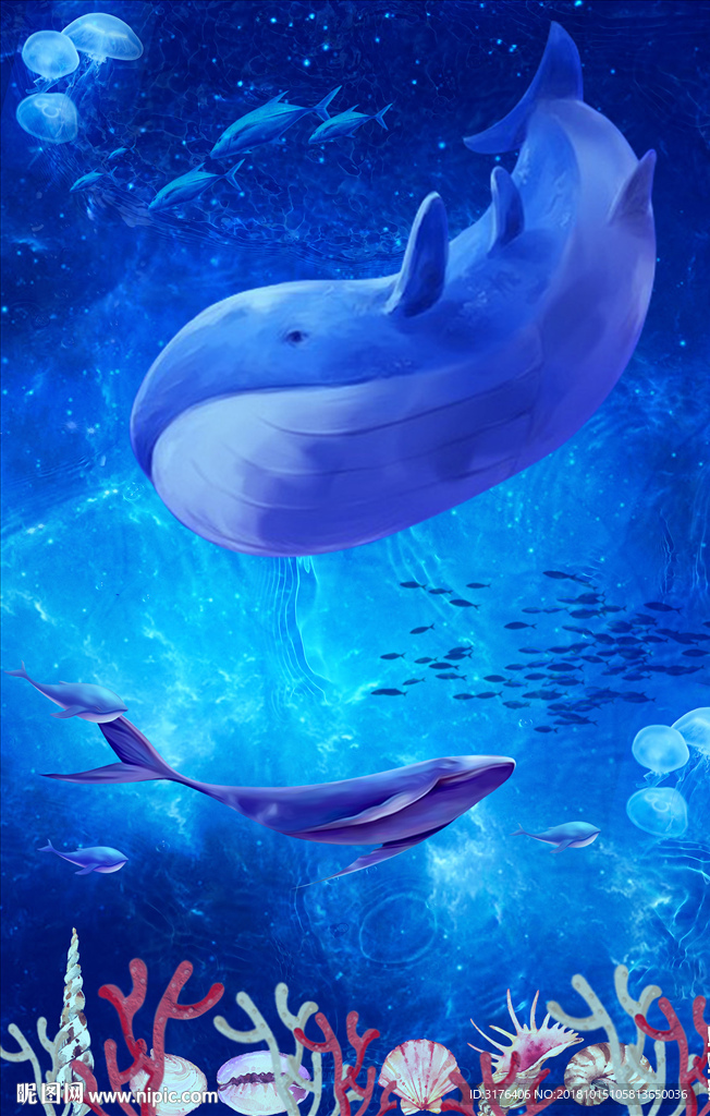 蓝色海底世界装饰海报设计