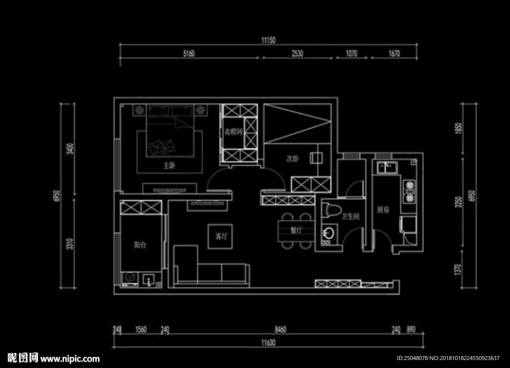 小高层两室CAD平面布置