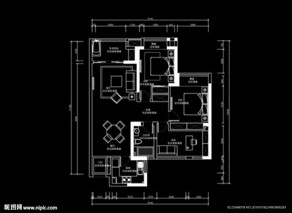 小高层CAD三室平面方案