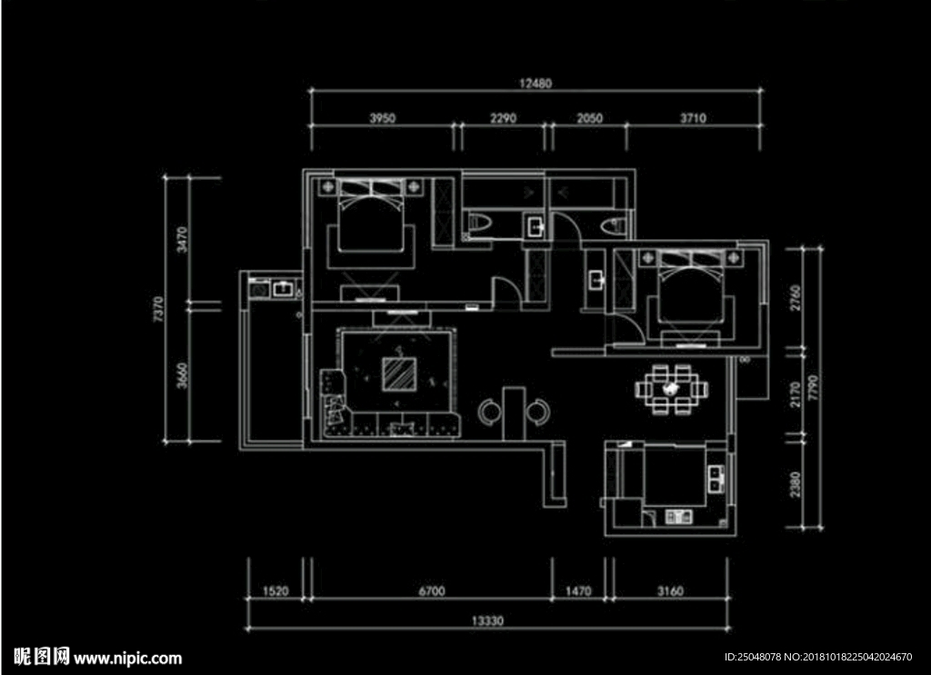 CAD三室小高层平面布置方案