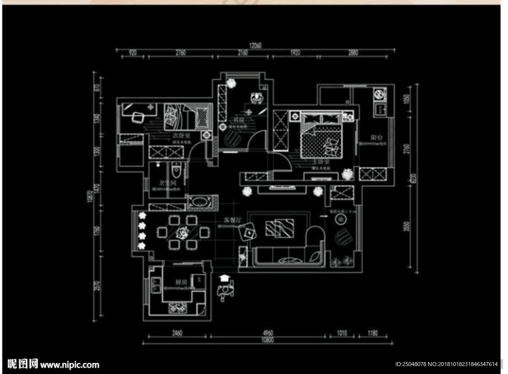 CAD三室高层户型平面布置图