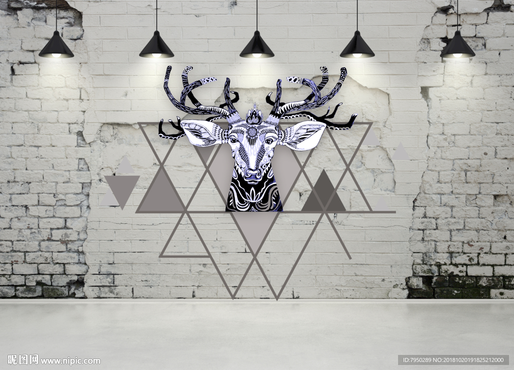 现代简约吊灯麋鹿背景墙装饰