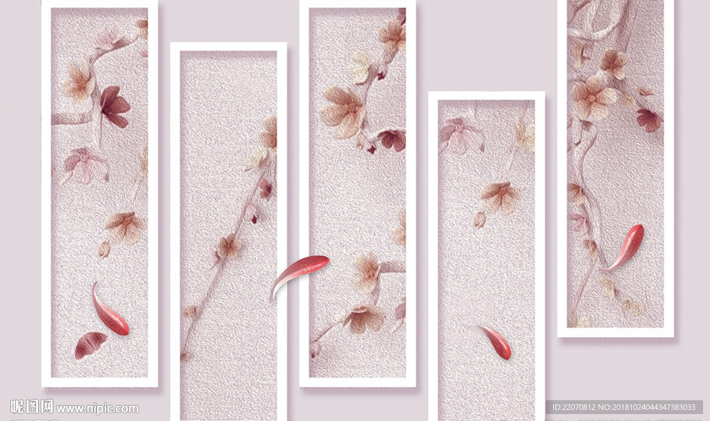 现代粉色画框式桃花背景墙