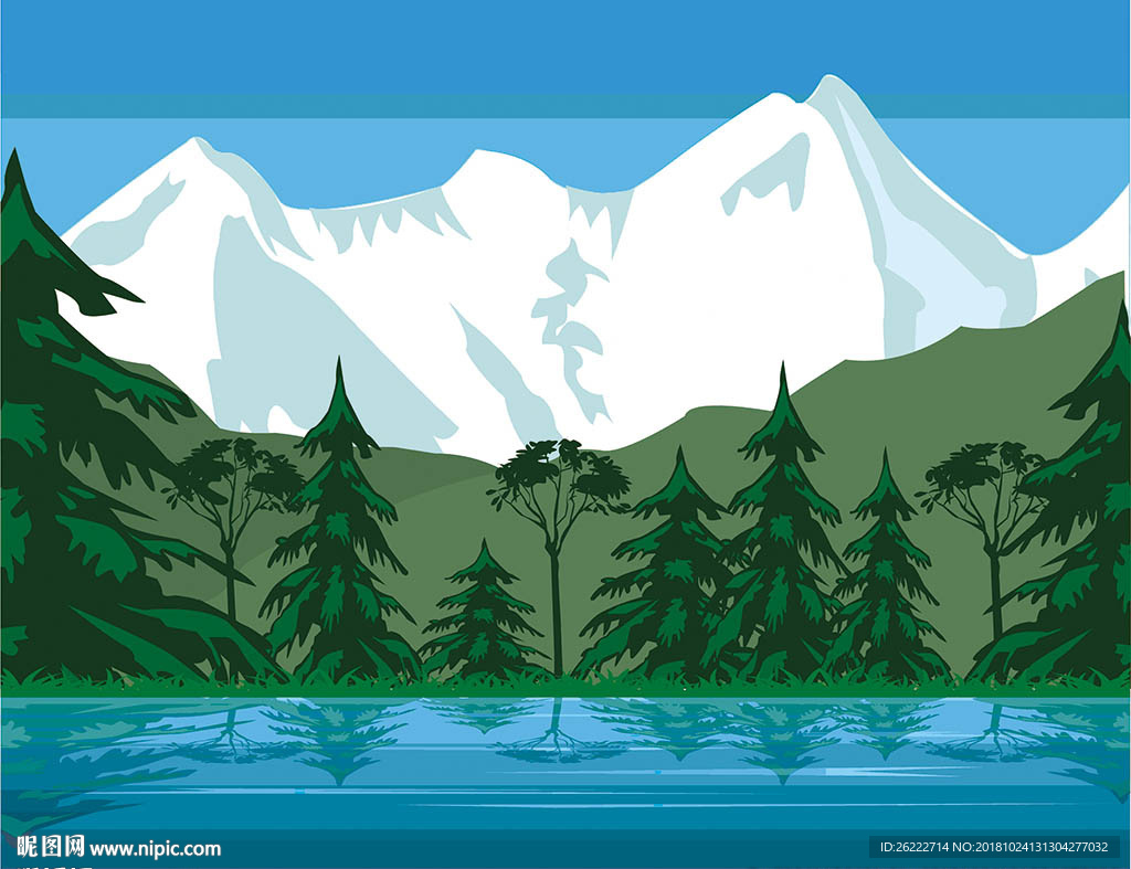 卡通森林中小湖矢量图图片素材免费下载 - 觅知网