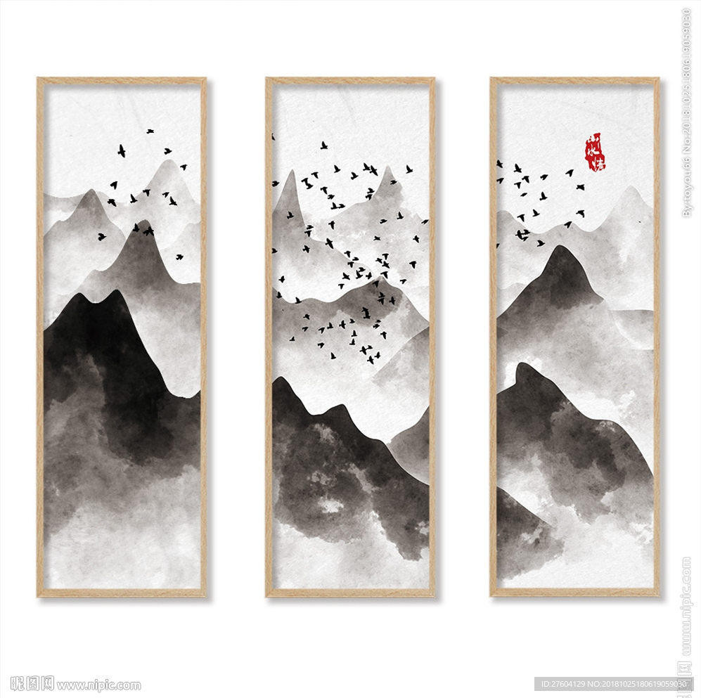 中式中国风水墨古朴山水画装饰画