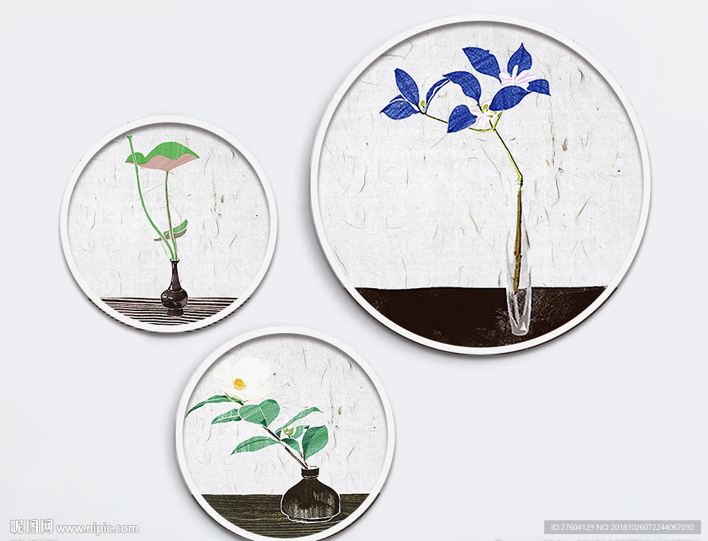 新中式手绘花瓶植物装饰画
