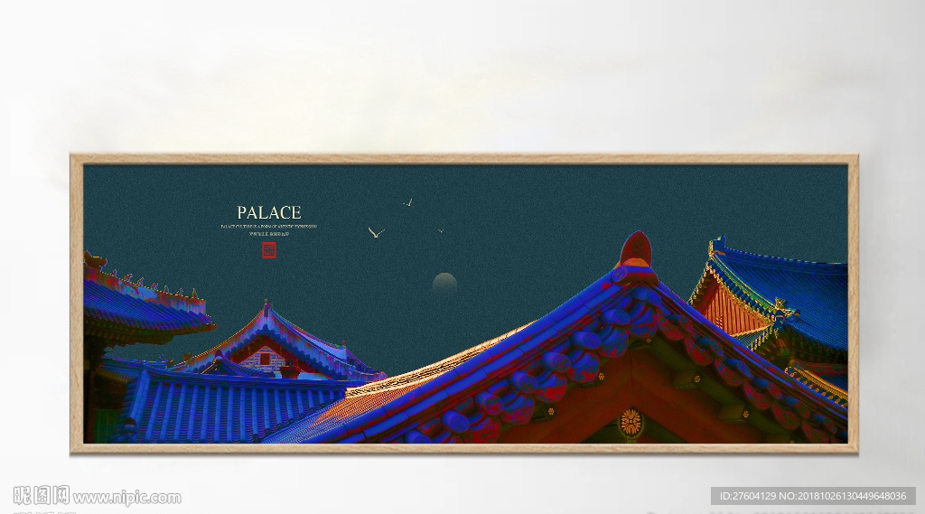 中国风古典宫廷复古飞檐装饰画