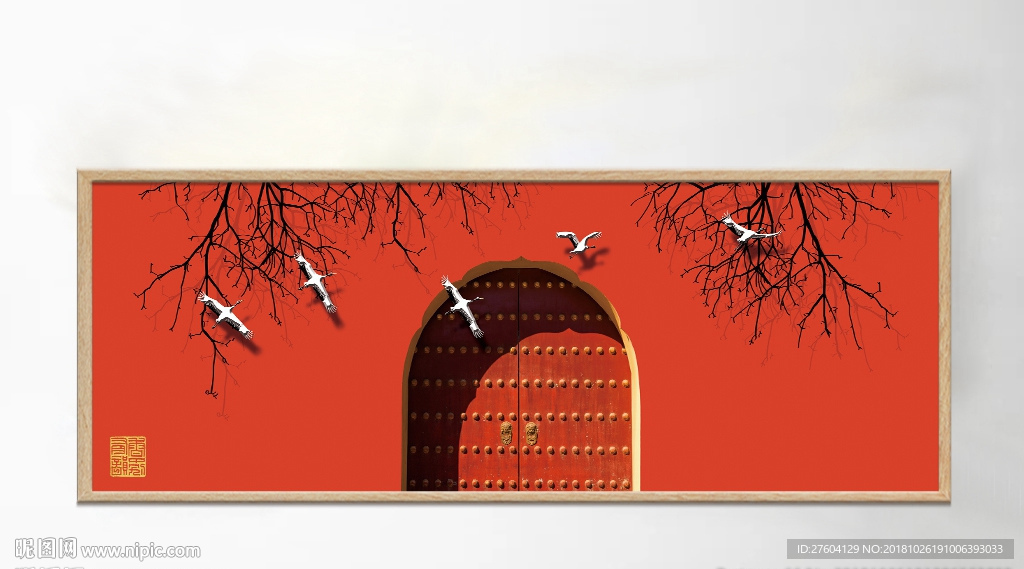 中国风大气古建筑拱门风景装饰画
