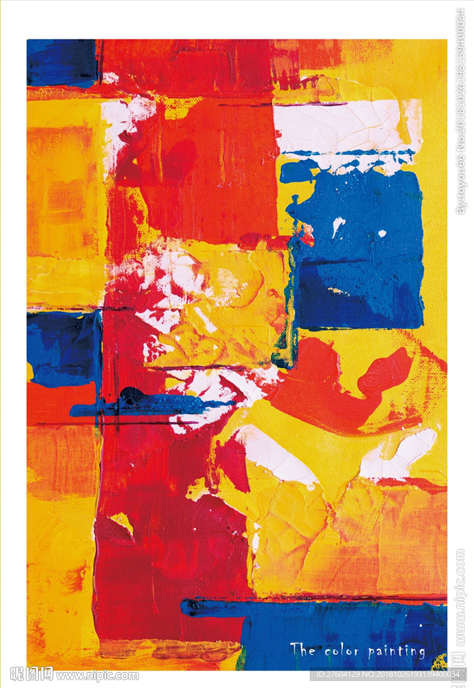 现代简约红黄蓝抽象油画装饰画