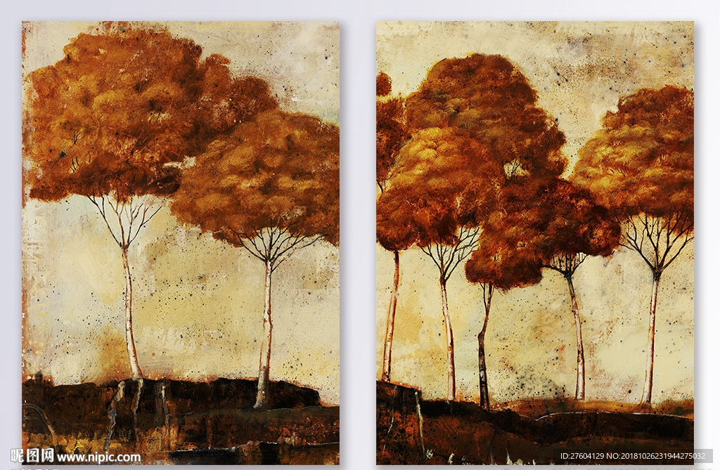 北欧油画植物树木棕色装饰画