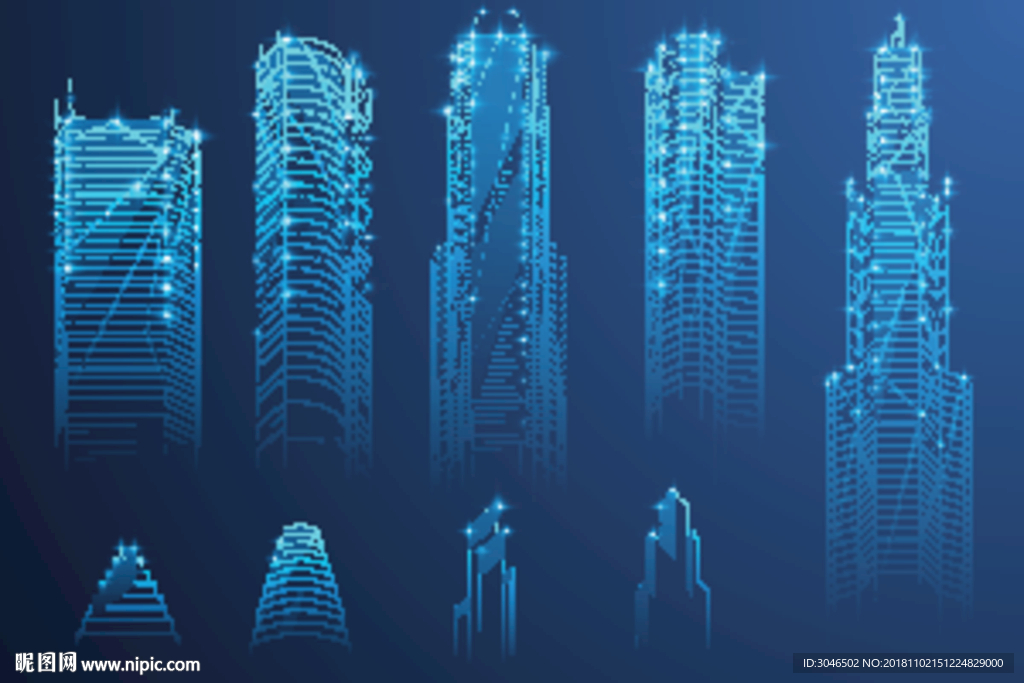 未来科技城市线条建筑矢量素材