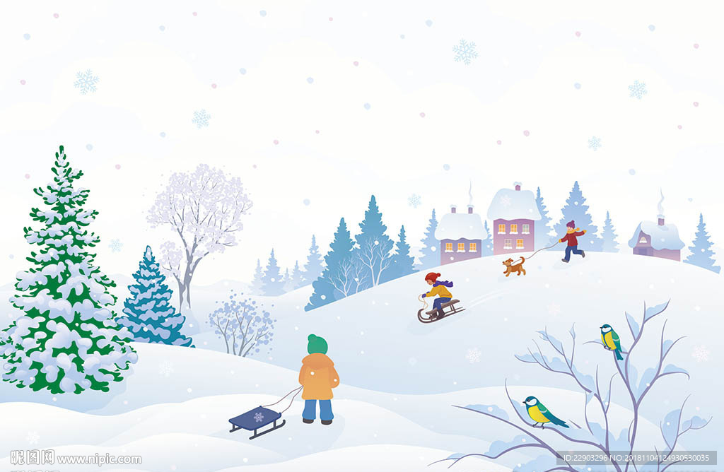 圣诞冬季雪橇卡通插画