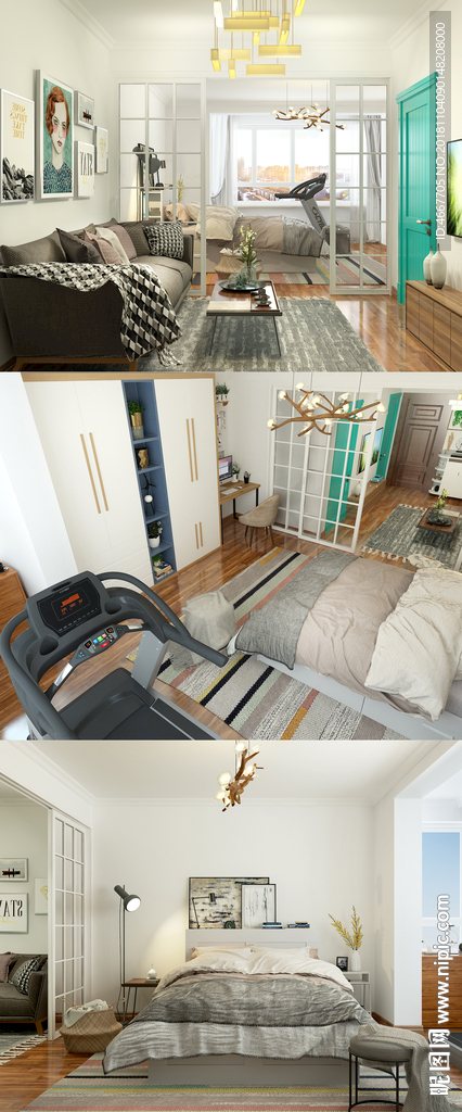 单身公寓室内效果图空间设计