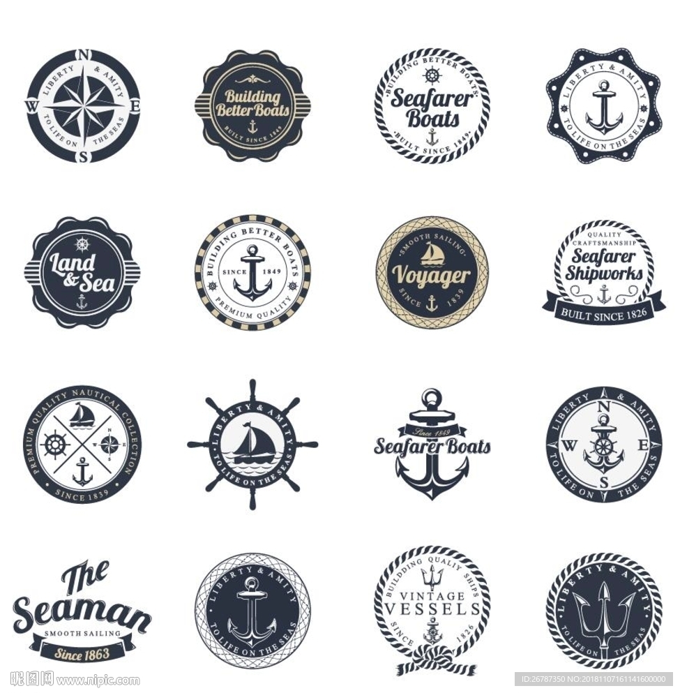 矢量欧洲航海徽标系列设计