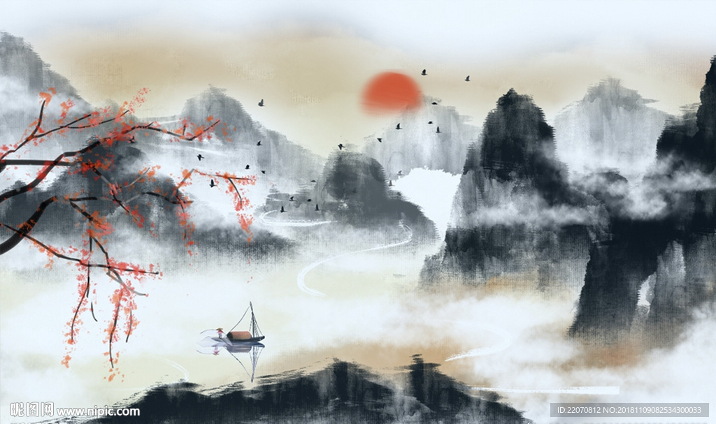 中式大气巍峨山水风景背景墙