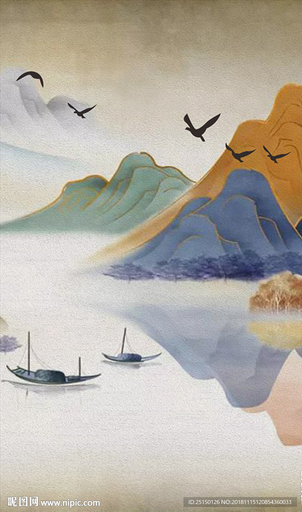 中式手绘山水风景画装饰画
