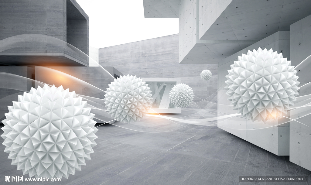 抽象建筑多边形圆球3D立体空间