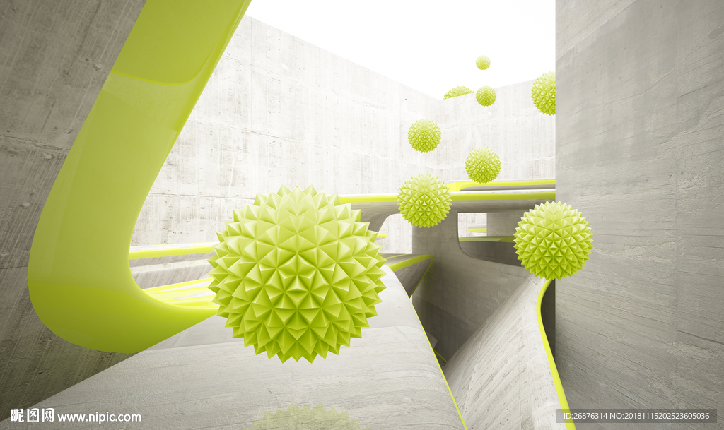 3D立体几何圆球现代建筑空间电
