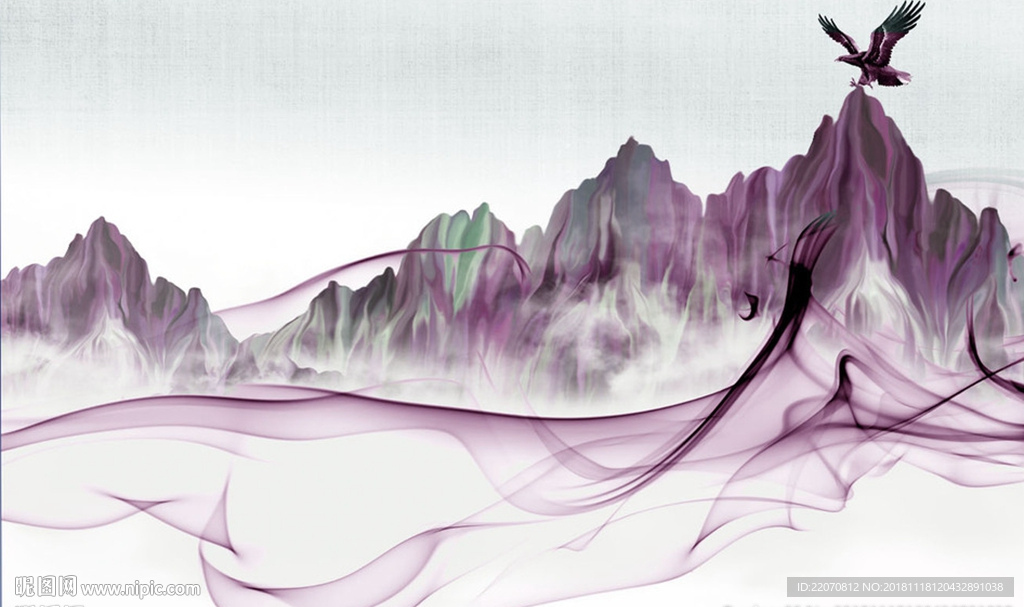 新中式朦胧抽象山水背景墙