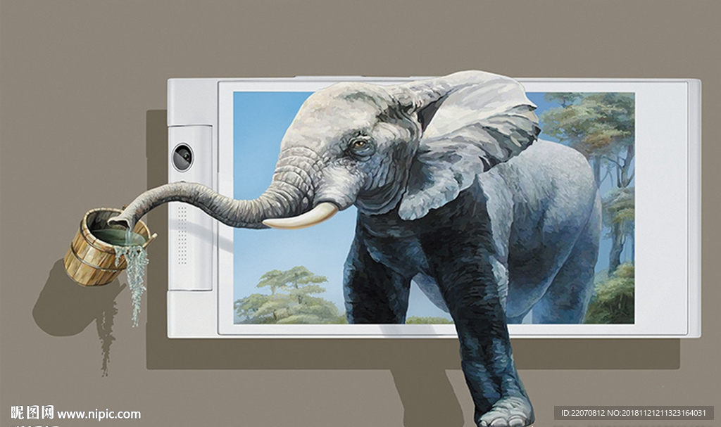 3D立体浮雕大象背景墙