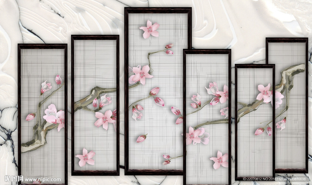 中式清新创意梅花画框背景墙