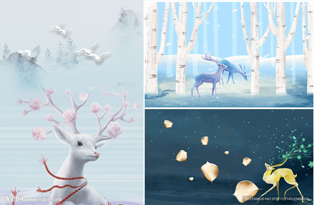 梅花鹿麋鹿挂画设计图__其他_生物世界_设计图库_昵图网nipic.com