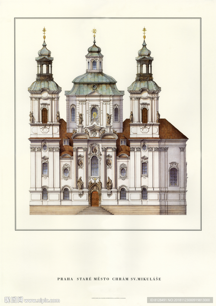 欧洲欧式古典建筑手绘建筑装饰画