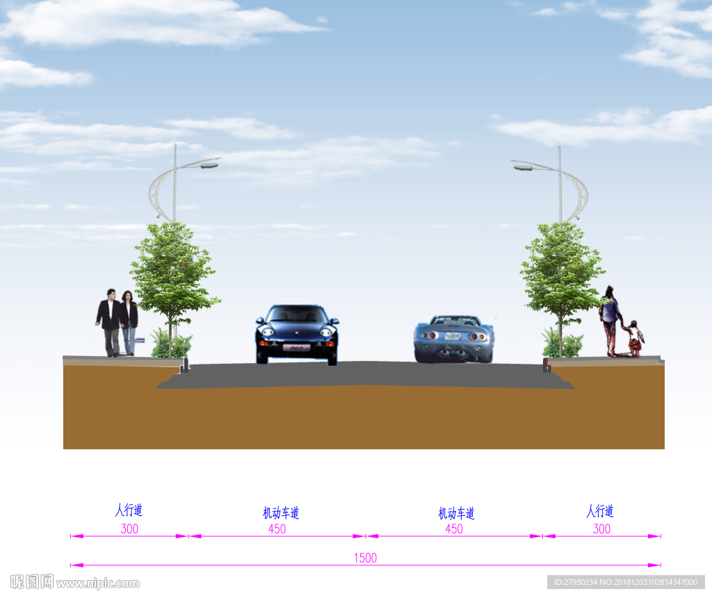 15m市政道路标准横断面剖面图设计图__图片素材_其他_设计图库_昵图网