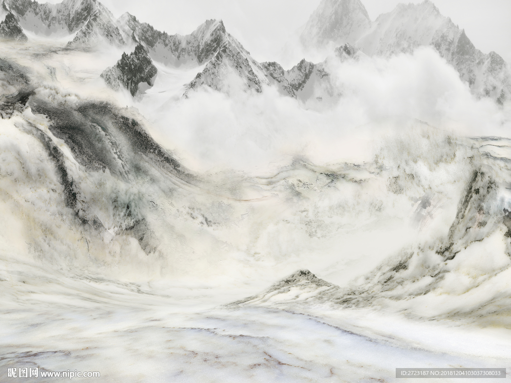 大好河山中国风水墨素描壁画背景