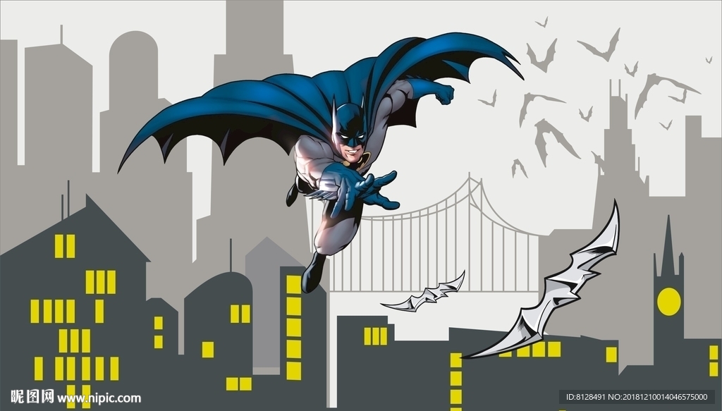 漫威3D蝙蝠侠城市英雄背景墙