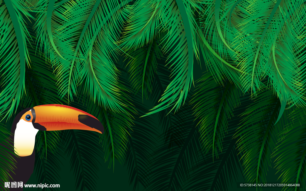 热带树木美式玄关屏风背景底纹素