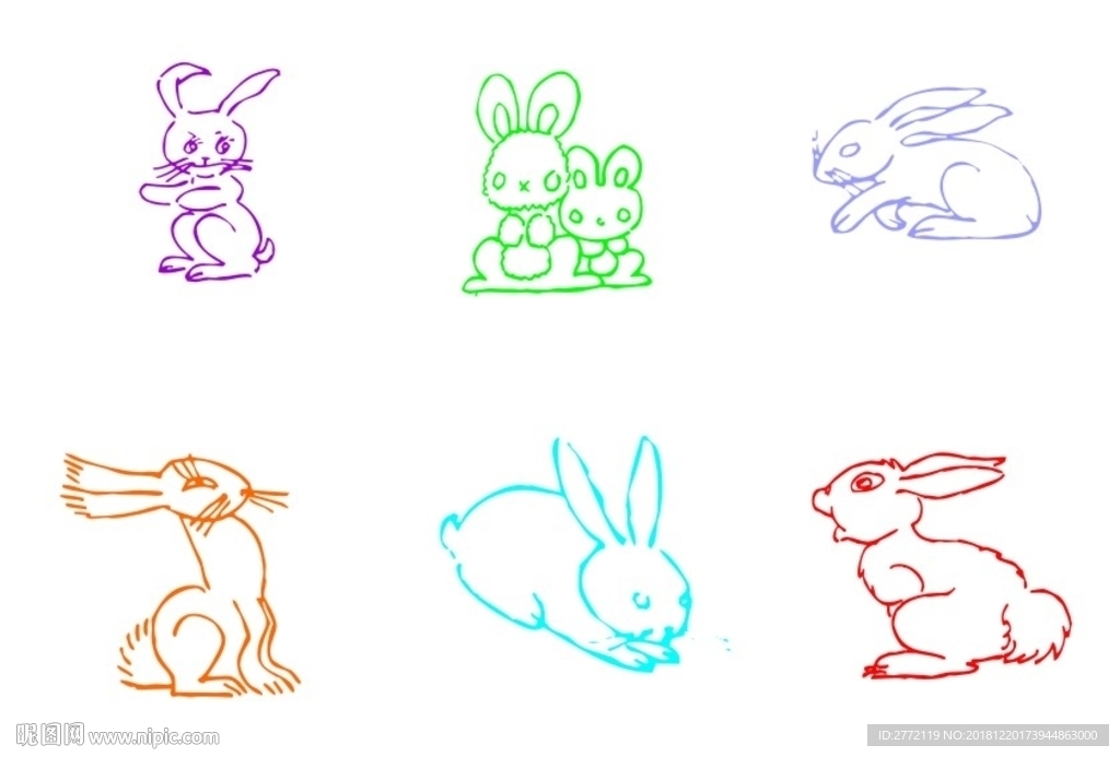 可爱小兔子 工笔画