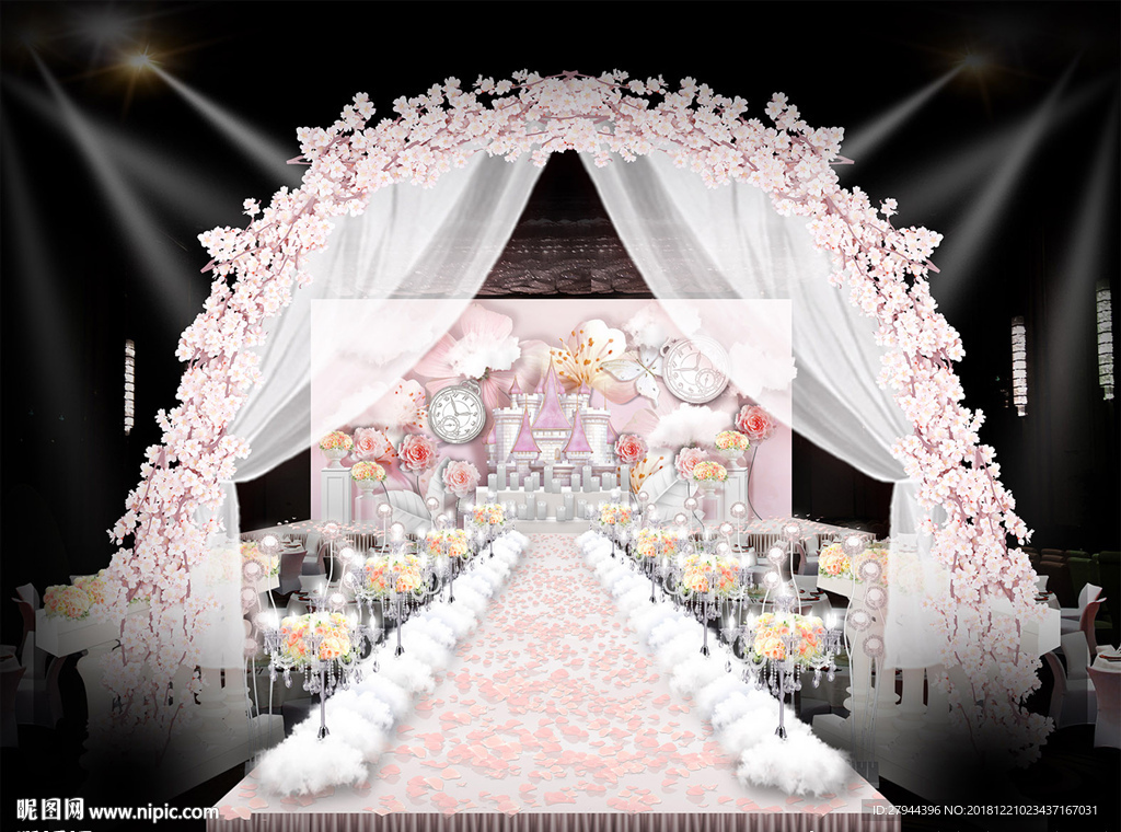 粉色樱花城堡婚礼仪式区