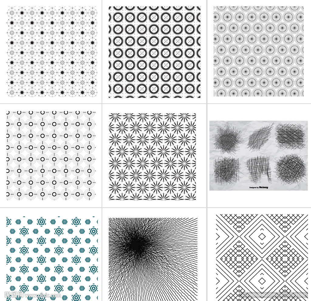 8种黑板几何无缝背景纹理素材 8 black and white seamless patterns-变色鱼