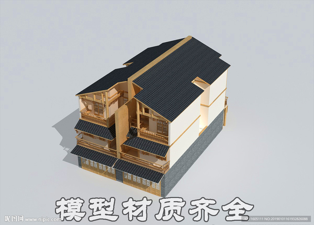 中式别墅模型